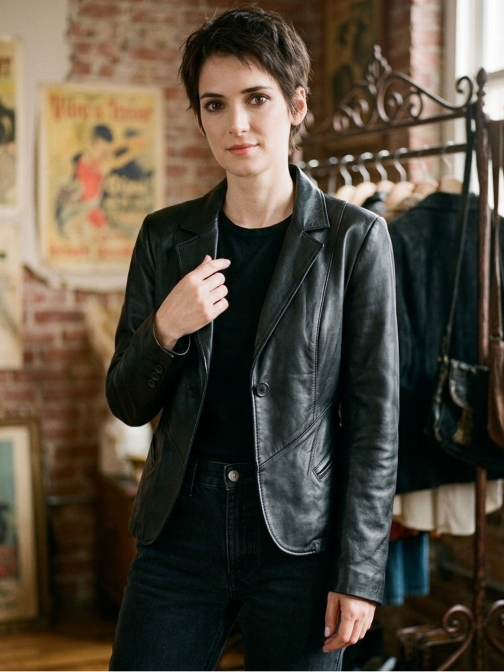 Y2K INC International Concepts Black Leather Fitted Blazer L (fits medium)
